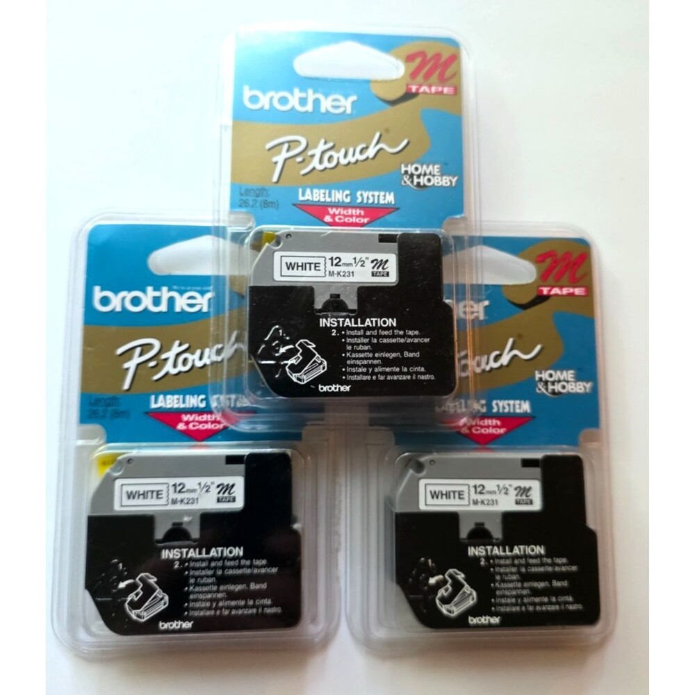 Genuine Brother P-Touch TZ-231 12mm 1/2" Black Print White Label Tape Lot of 3